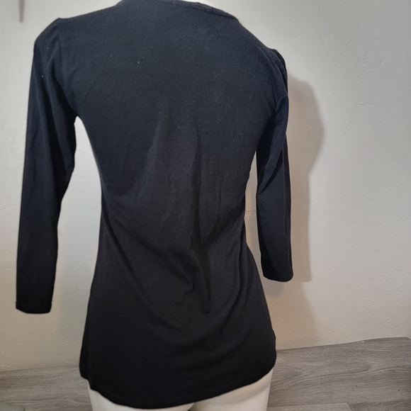 Johnny Was CALME Black Pullover Top Size XS Soft Lightweight 3/4 Sleeve Simple - Picture 2 of 8